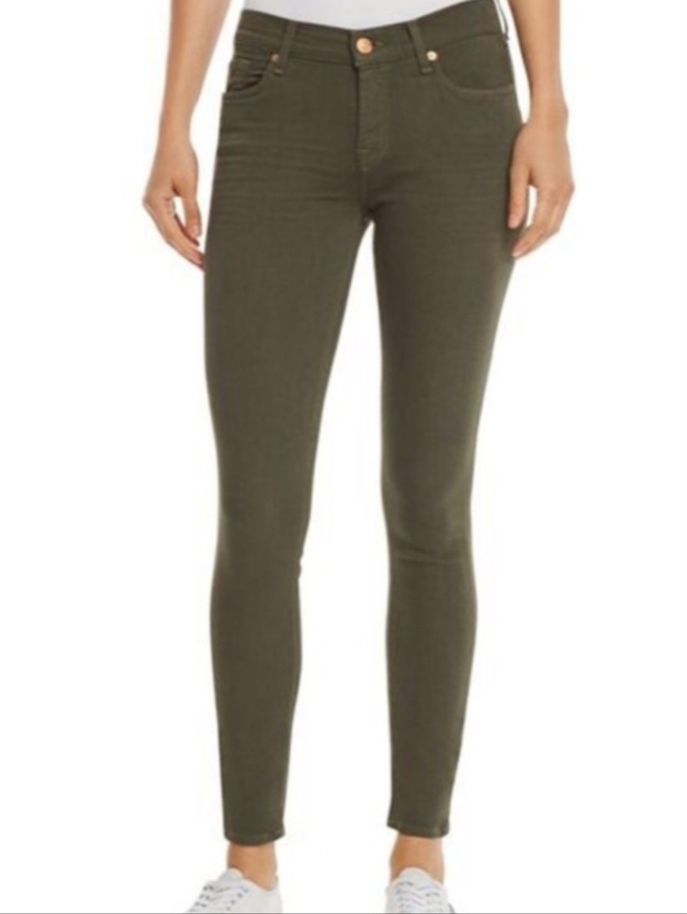 7 For All Mankind Olive Green Slim Denim Pants Womens Size 29